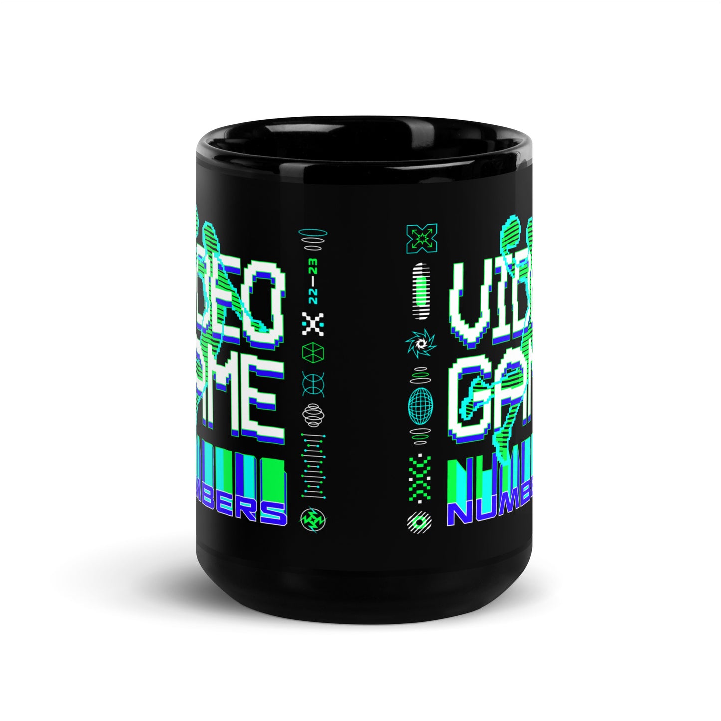 Video Game Numbers Black Glossy Mug