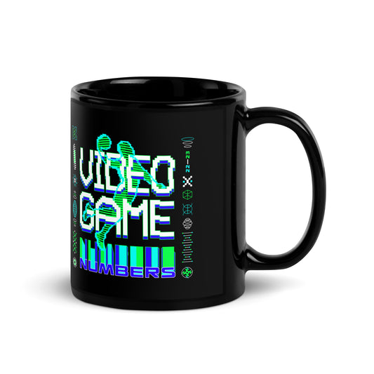 Video Game Numbers Black Glossy Mug